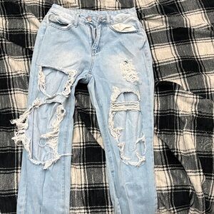 SHEIN Light Blue Distressed Boyfriend Jeans